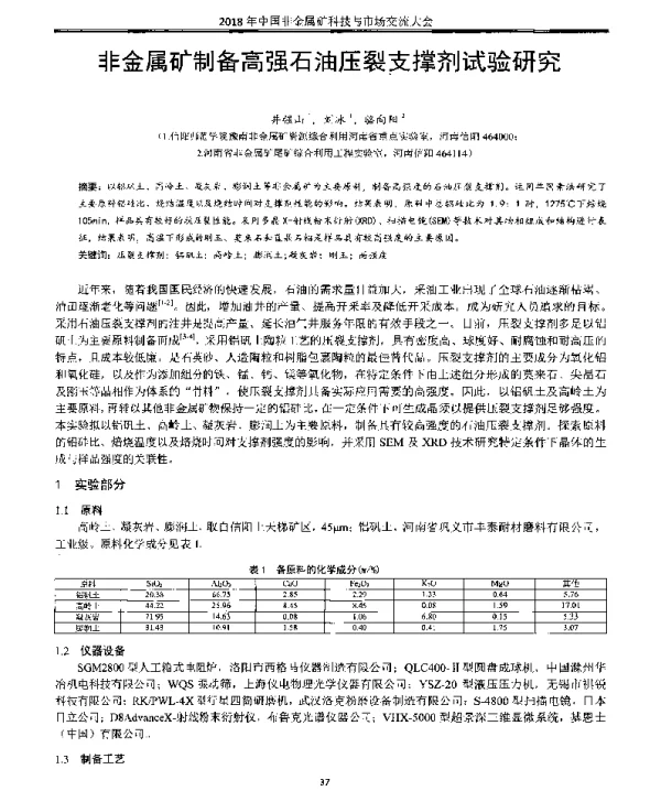 非金属矿制备高强石油压裂支撑剂试验研究