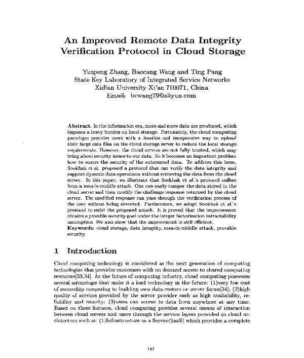 AnImprovedRemoteDataIntegrityVerificationProtocolinCloudStorage
