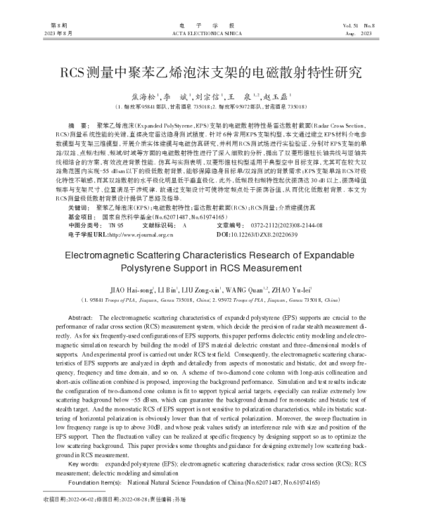 RCS测量中聚苯乙烯泡沫支架的电磁散射特性研究