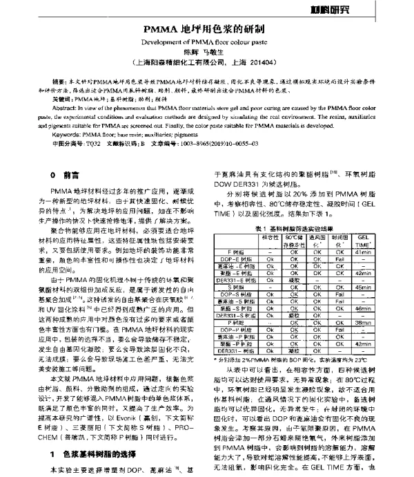 PMMA地坪用色浆的研制