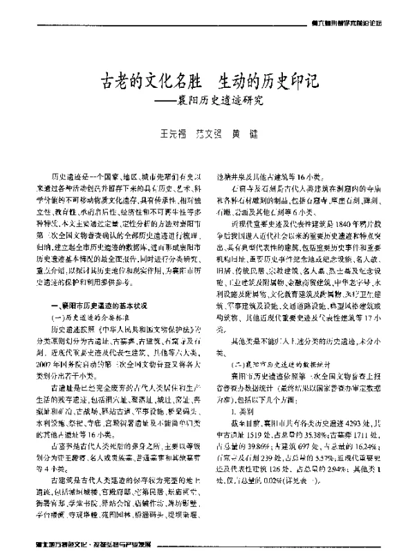 古老的文化名胜生动的历史印记--襄阳历史遗迹研究