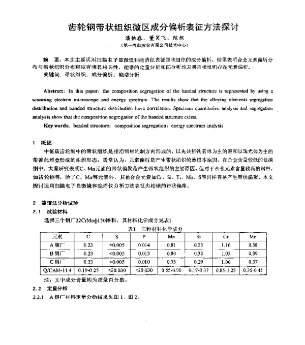 齿轮钢带状组织微区成分偏析表征方法探讨