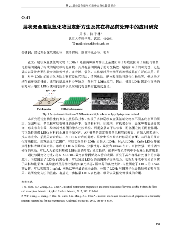 层状双金属氢氧化物固定新方法及其在样品前处理中的应用研究
