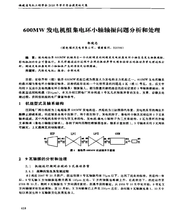 600MW发电机组集电环小轴轴振问题分析和处理