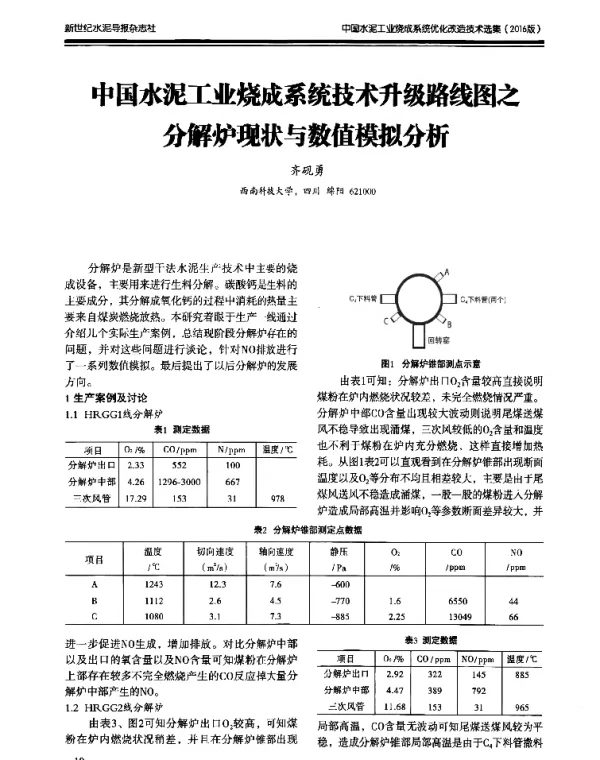 中国水泥工业烧成系统技术升级路线图之分解炉现状与数值模拟分析