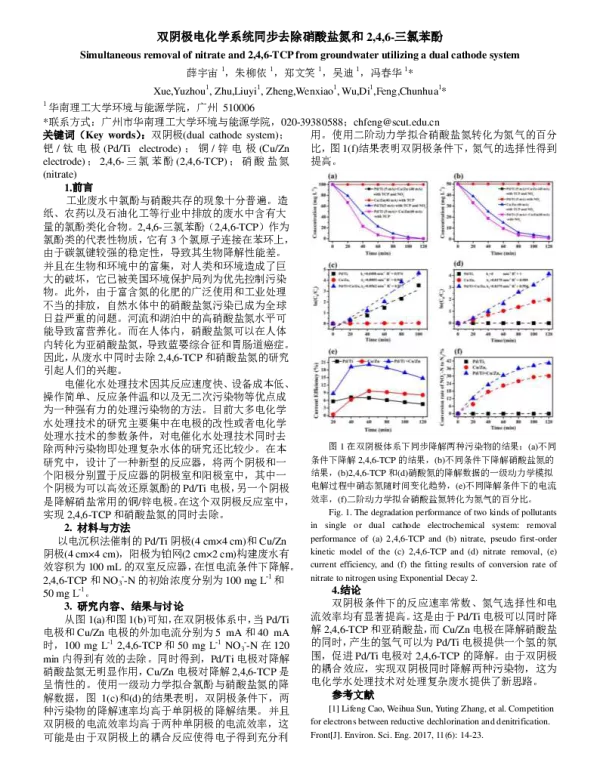 双阴极电化学系统同步去除硝酸盐氮和246三氯苯酚