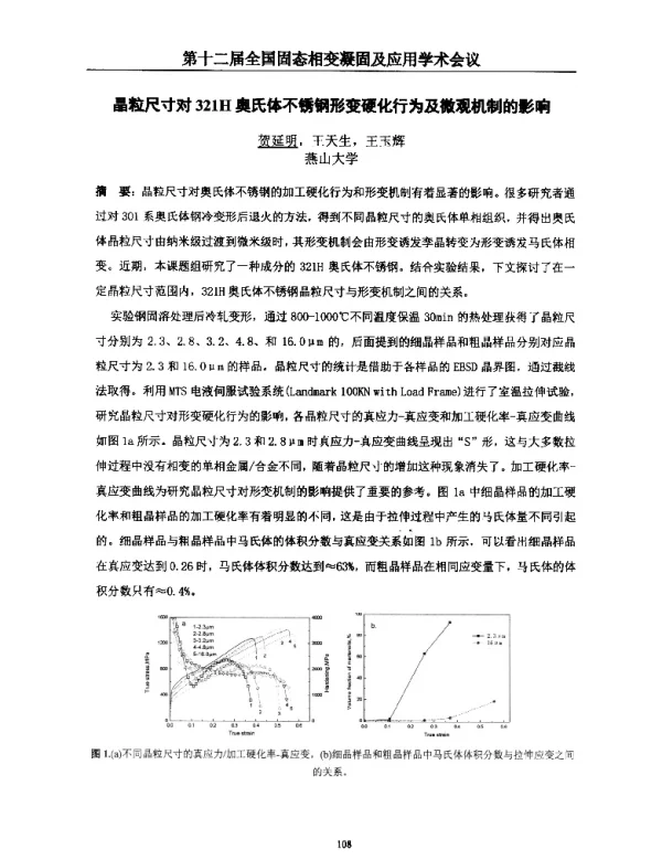 晶粒尺寸对321H奥氏体不锈钢形变硬化行为及微观机制的影响