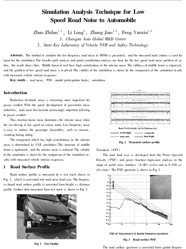 SimulationAnalysisTechniqueforLowSpeedRoadNoisetoAutomobile