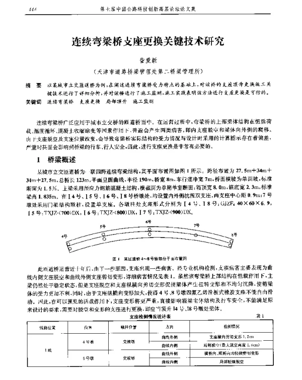 连续弯梁桥支座更换关键技术研究