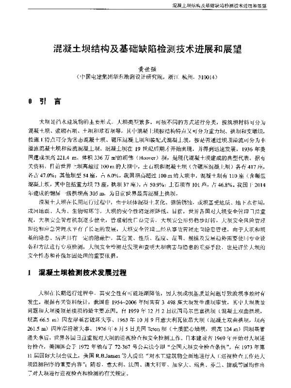 混凝土坝结构及基础缺陷检测技术进展和展望