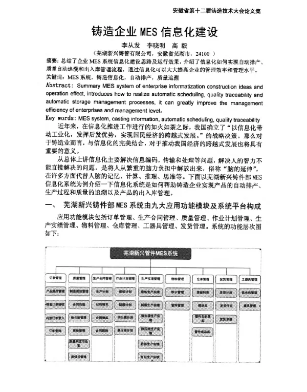 铸造企业MES信息化建设