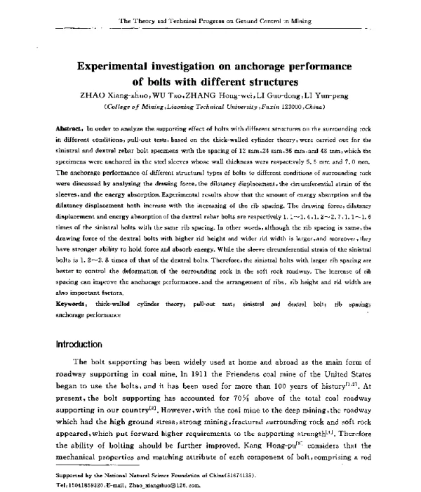 Experimentalinvestigationonanchorageperformanceofboltswithdifferentstructures
