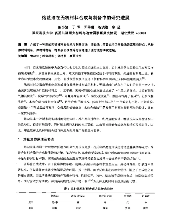 熔盐法在无机材料合成与制备中的研究进展