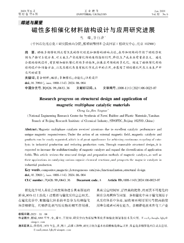 磁性多相催化材料结构设计与应用研究进展