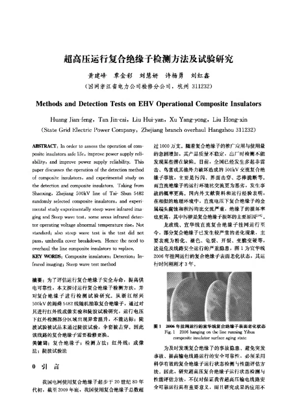 超高压运行复合绝缘子检测方法及试验研究