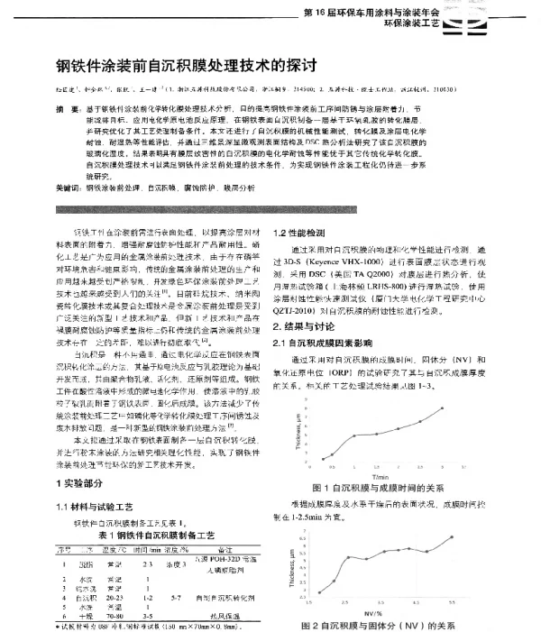 钢铁件涂装前自沉积膜处理技术的探讨