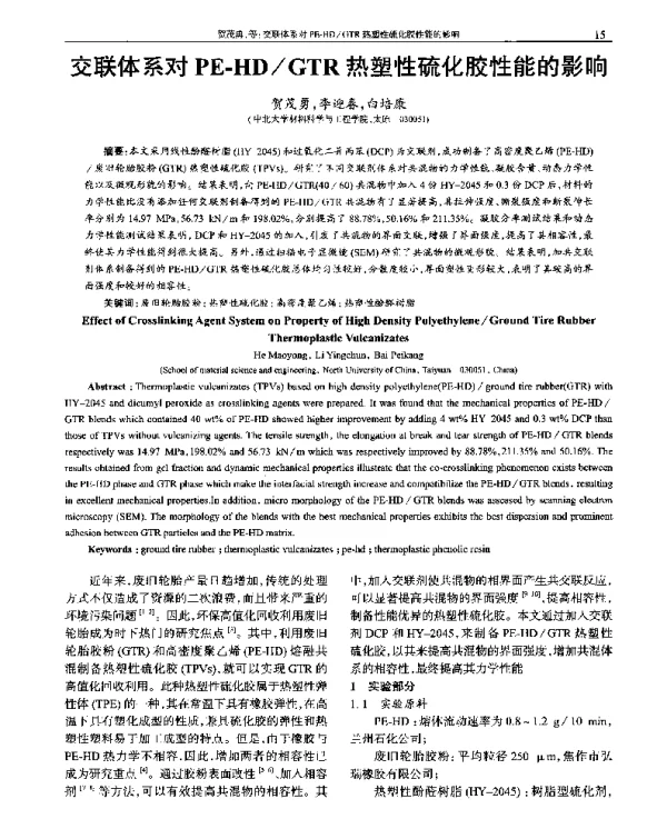 交联体系对PE-HDGTR热塑性硫化胶性能的影响