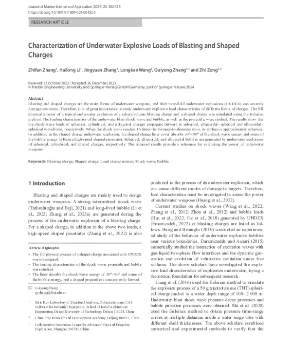 Characterization of Underwater Explosive Loads of Blasting and Shaped Charges