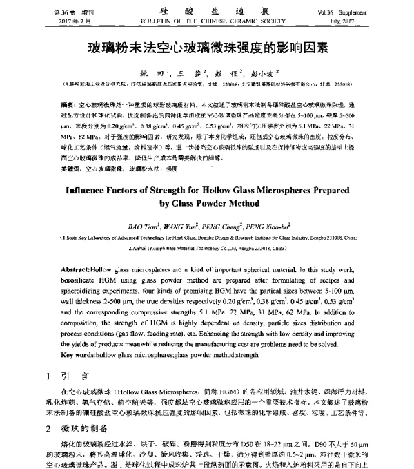玻璃粉末法空心玻璃微珠强度的影响因素