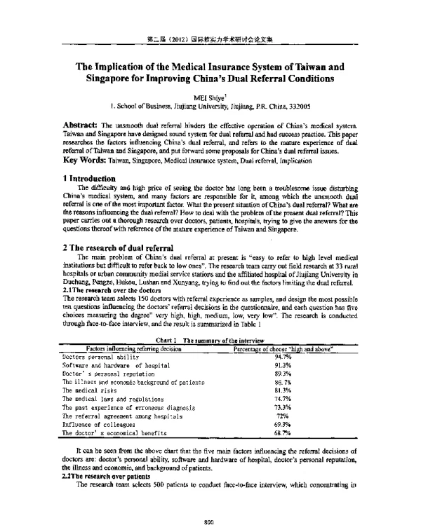 TheImplicationoftheMedicalInsuranceSystemofTaiwanandSingaporeforImprovingChinasDualReferralConditions