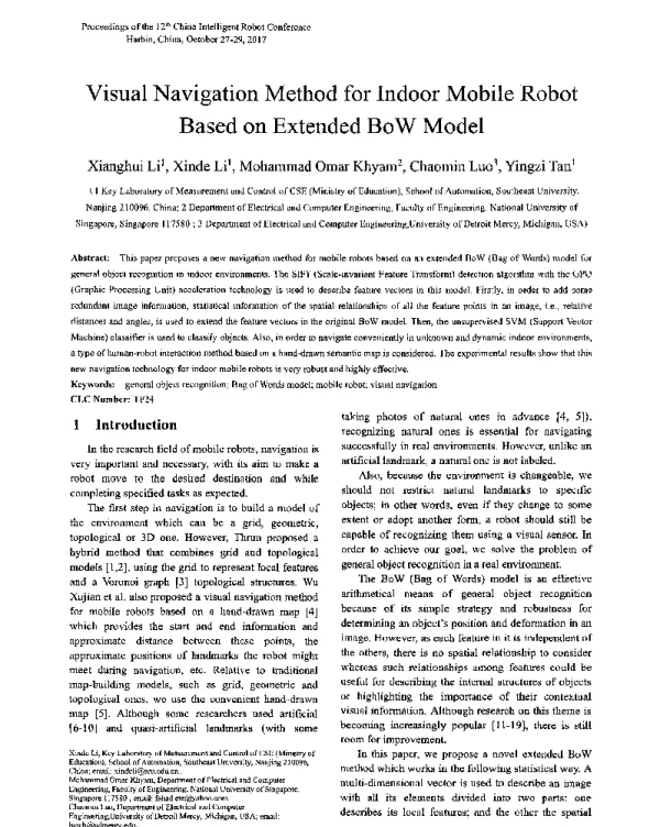 VisualNavigationMethodforIndoorMobileRobotBasedonExtendedBoWModel