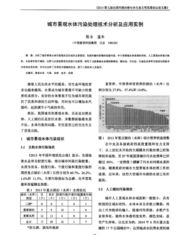 城市景观水体污染处理技术分析及应用实例
