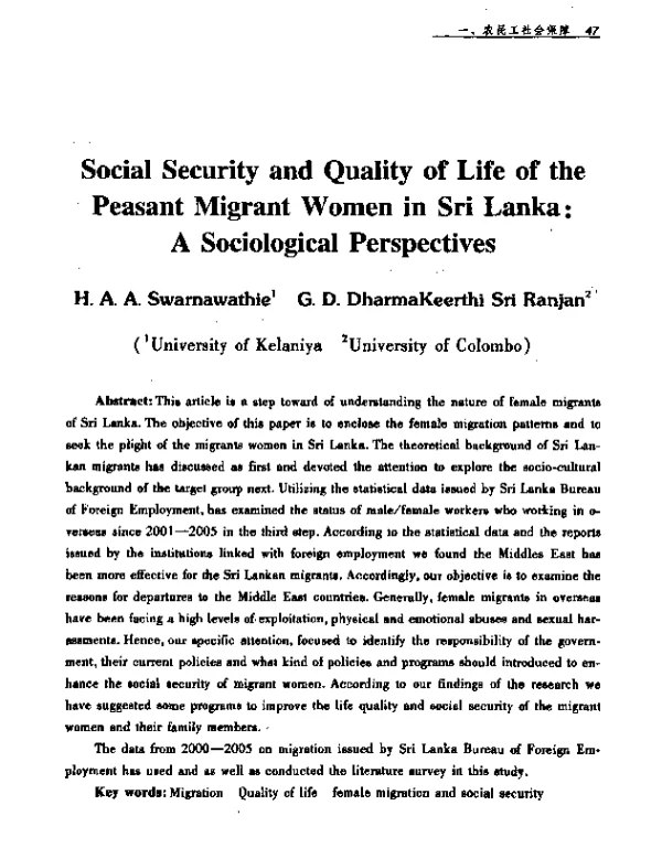 SocialSecurityandQualityofLifeofthePeasantMigrantWomeninSriLankaASociologicalPerspectives