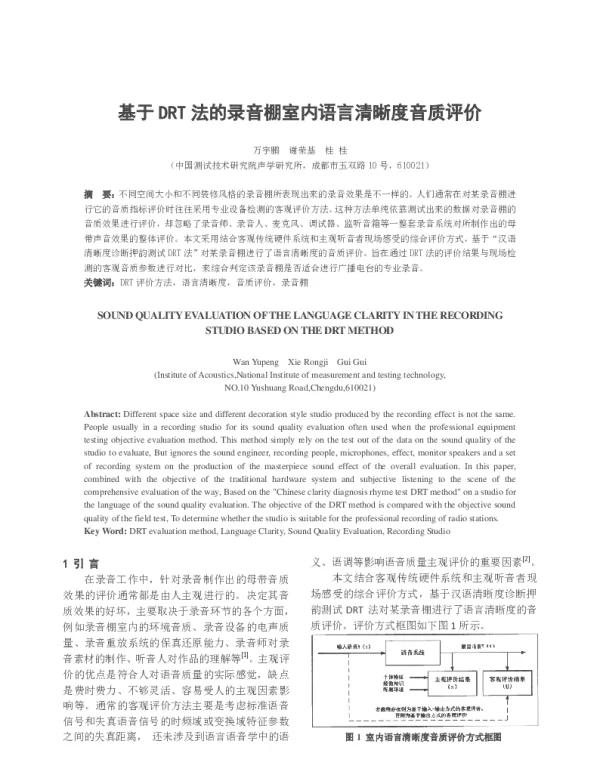 基于DRT法的录音棚室内语言清晰度音质评价