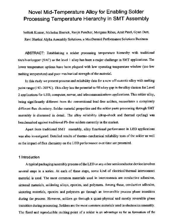NovelMid-TemperatureAlloyforEnablingSolderProcessingTemperatureHierarchyinSMTAssembly