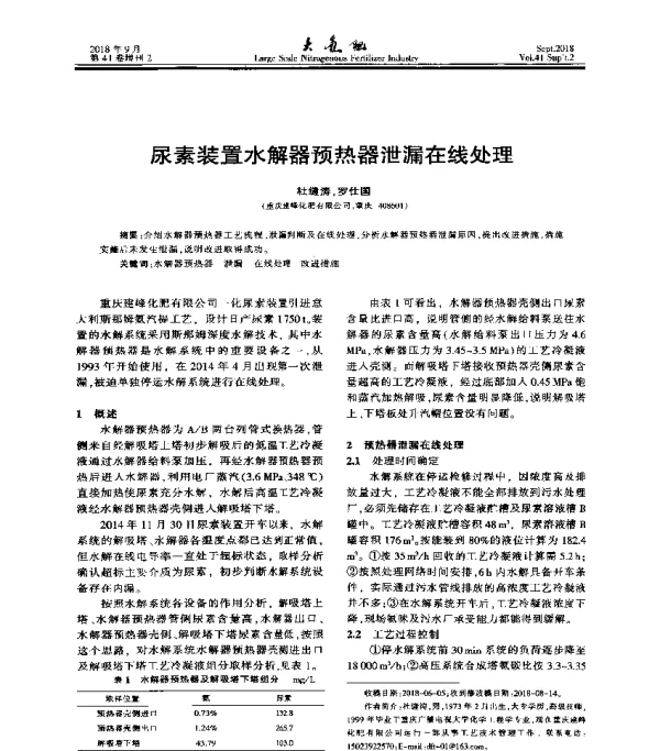 尿素装置水解器预热器泄漏在线处理