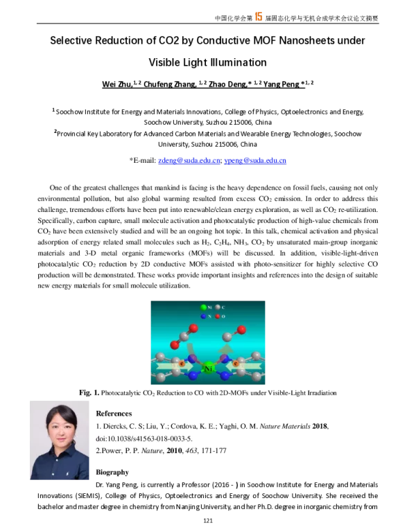 SelectiveReductionofCO2byConductiveMOFNanosheetsunderVisibleLightIllumination