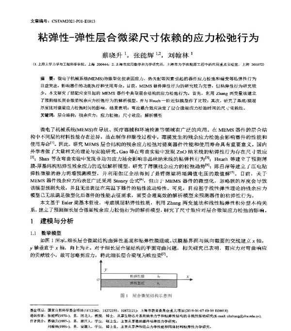 粘弹性-弹性层合微梁尺寸依赖的应力松弛行为