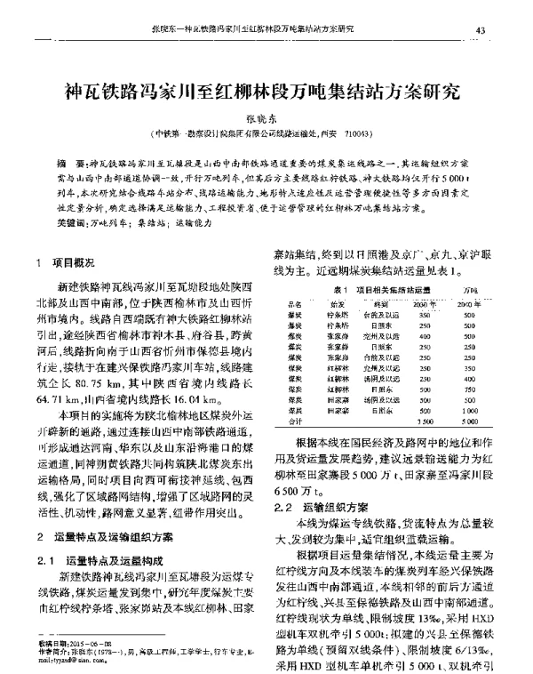 神瓦铁路冯家川至红柳林段万吨集结站方案研究