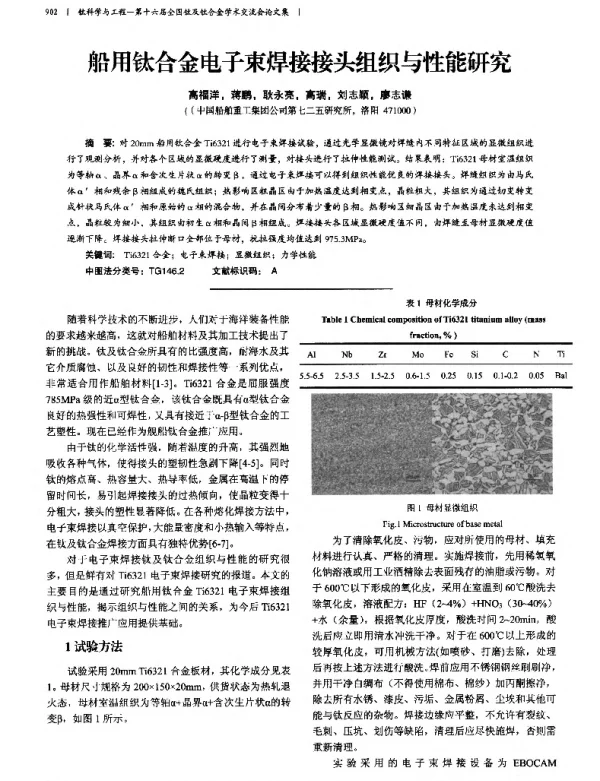 船用钛合金电子束焊接接头组织与性能研究