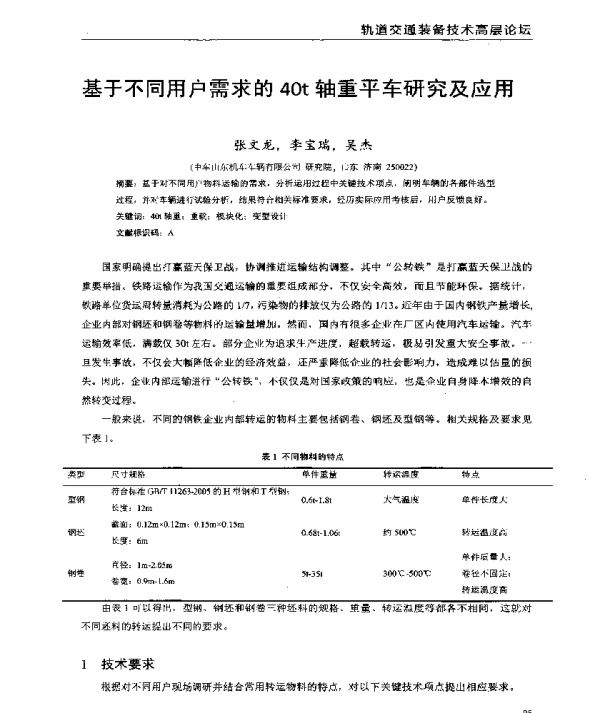 基于不同用户需求的40t轴重平车研究及应用
