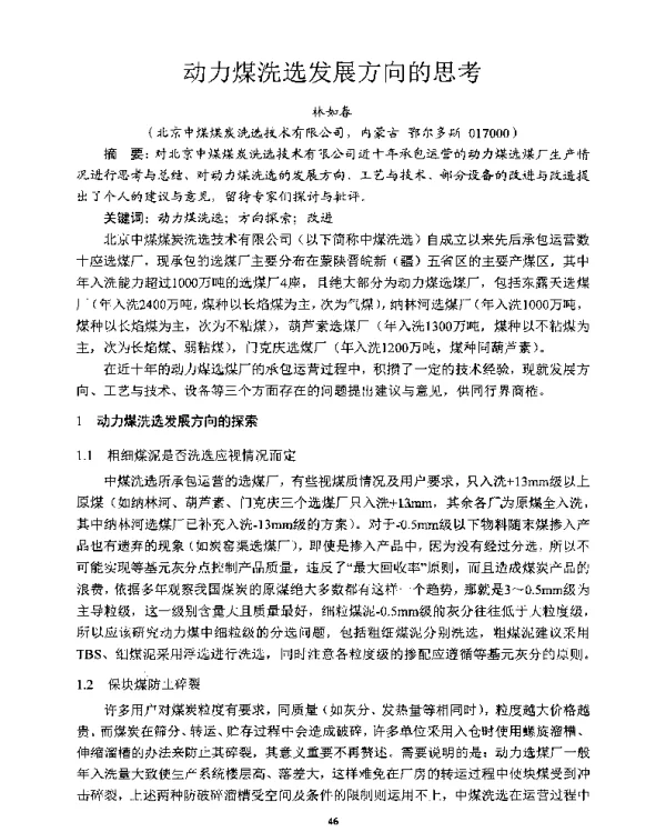 动力煤洗选发展方向的思考