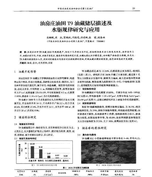 油房庄油田T9油藏储层描述及水驱规律研究与应用