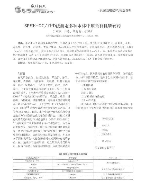 SPME-GCFPD法测定多种水体中痕量有机磷农药