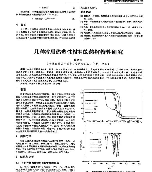 几种常用热塑性材料的热解特性研究