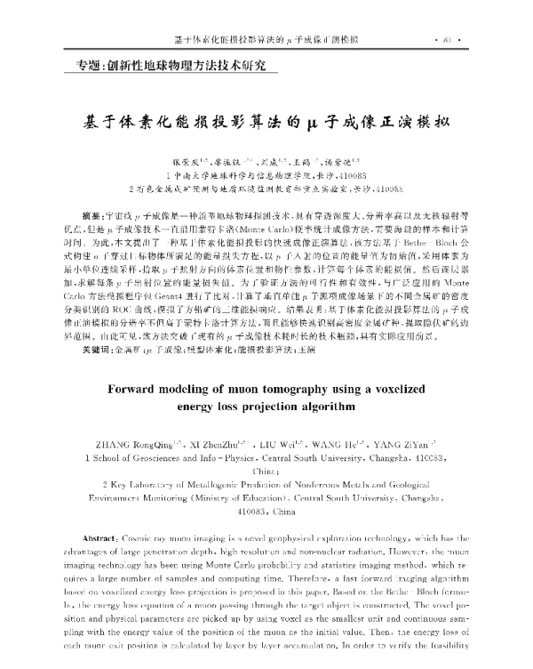 基于体素化能损投影算法的μ子成像正演模拟