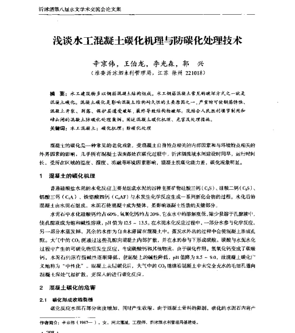 浅谈水工混凝土碳化机理与防碳化处理技术