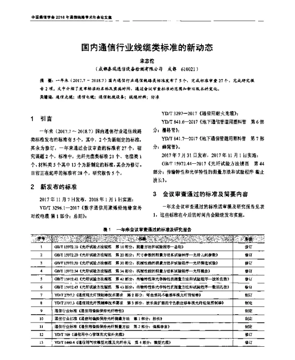 国内通信行业线缆类标准的新动态