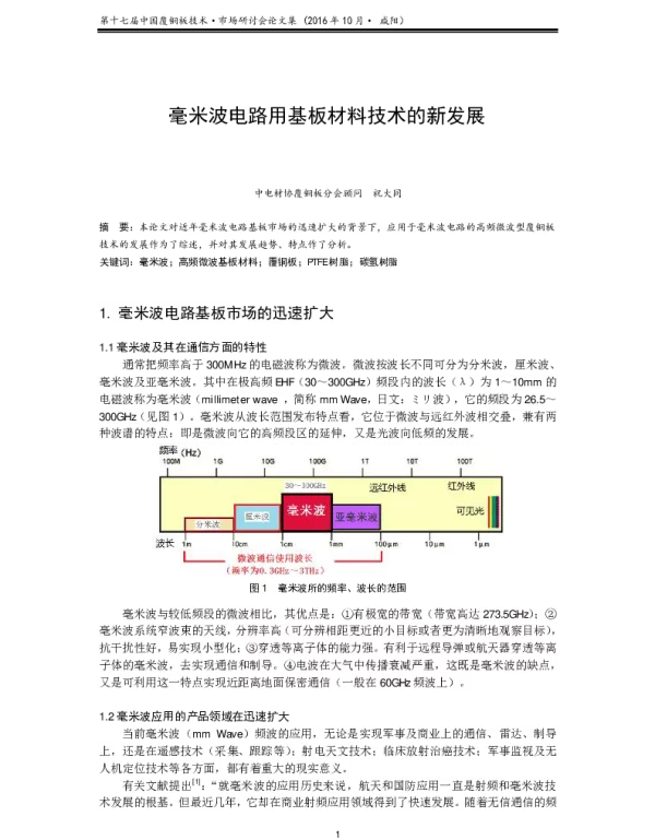 毫米波电路用基板材料技术的新发展