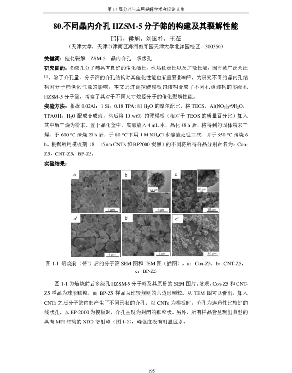 不同晶内介孔HZSM-5分子筛的构建及其裂解性能