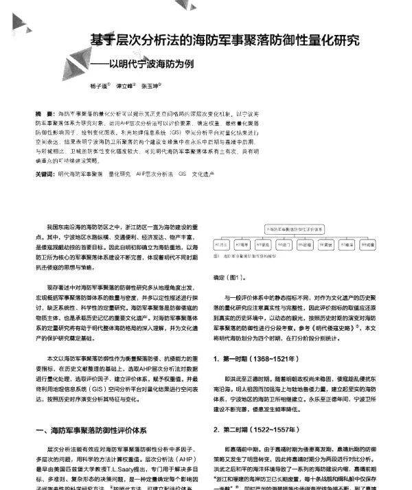 基于层次分析法的海防军事聚落防御性量化研究--以明代宁波海防为例