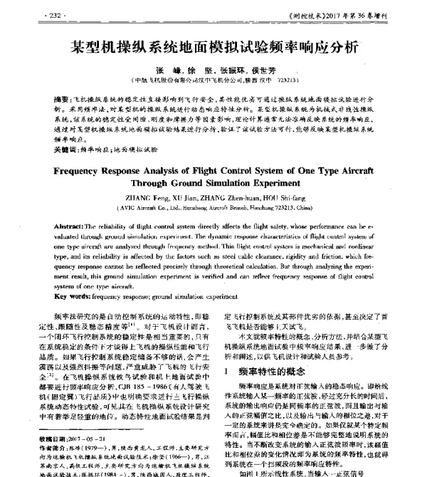 某型机操纵系统地面模拟试验频率响应分析