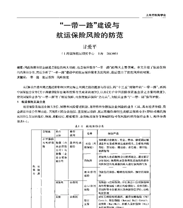 一带一路建设与航运保险风险的防范