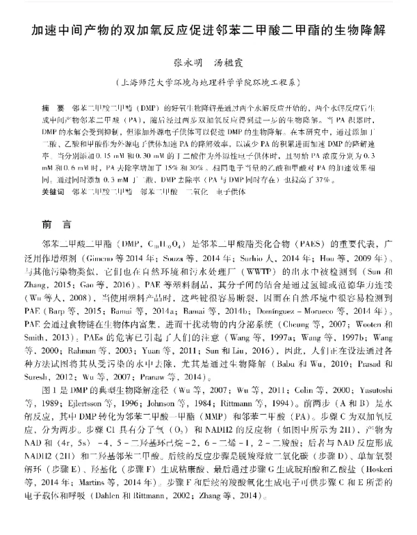 加速中间产物的双加氧反应促进邻苯二甲酸二甲醋酯的生物降解