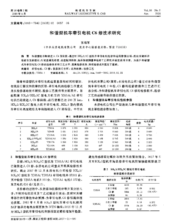 和谐型机车牵引电机C6修技术研究