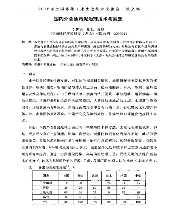 国内外含油污泥治理技术与展望